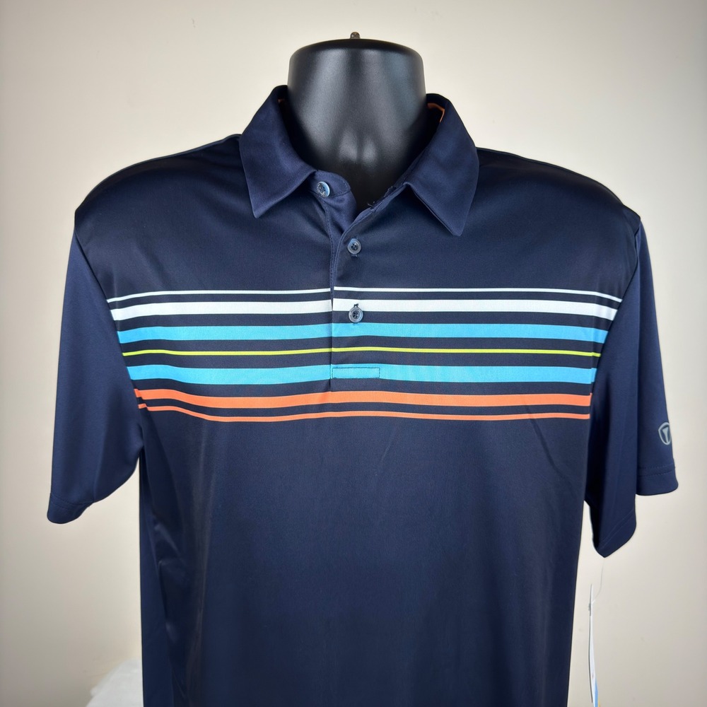 Pro Tour Mens Coolplay Golf Polo Blue Striped UPF 50 Moisture Wicking Medium New